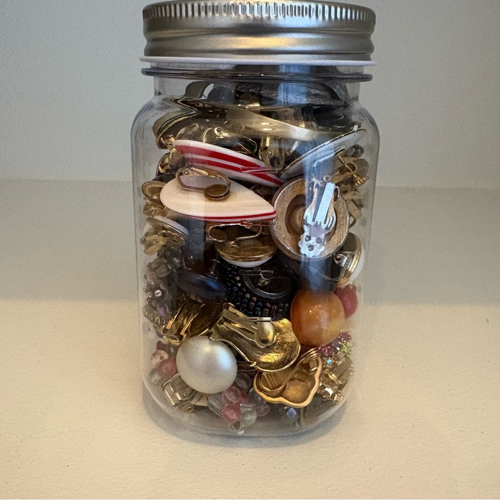 Mystery Wearable Vintage Clip On Earrings Plastic Mason Jar - Picture 2 of 5